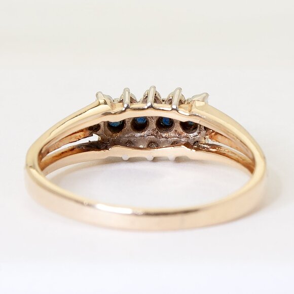 Vintage 14kt Yellow Gold Blue Sapphire Diamond Ring, Elegant Dinner Ring Sz 8 - Picture 7 of 9